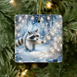 Ornamento De Cerâmica Floresta de Natal Encantada com Racoon
