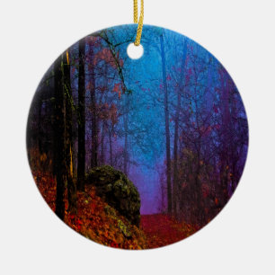 Ornamento De Cerâmica Floresta Pintada Outono Névoa Roxa