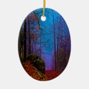 Ornamento De Cerâmica Floresta Pintada Outono Névoa Roxa