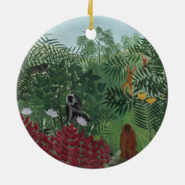 Ornamento De Cerâmica Floresta Tropical com Macacos e Cobra (Rousseau)