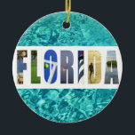 Ornamento De Cerâmica Florida Beach Ocean Viagem Photo Christmas<br><div class="desc">Mostre seu amor pelo estado da Flórida nesta temporada de festas com este Enfeites de natal festivo! A colagem colorida apresenta fotos de oceano,  praia,  palmeira,  farol,  golfe e tênis!</div>