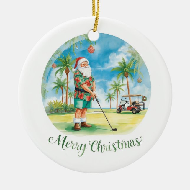 Ornamento De Cerâmica Florida Golfer Santa Golfing  Holiday  (Frente)