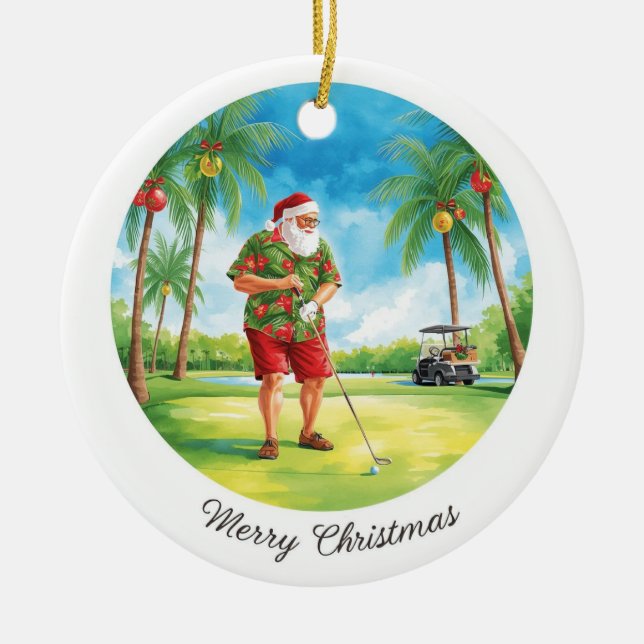 Ornamento De Cerâmica Florida Golfer Santa Golfing  Holiday  (Frente)