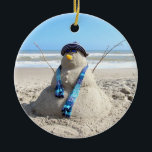 Ornamento De Cerâmica Florida Snowman Porcelain Ornament<br><div class="desc">Sand Sculpture is much more difficult than it looks!  I give it up to those real artists - this wore us out - but it was tons of fun!</div>
