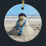 Ornamento De Cerâmica Florida Snowman Porcelain Ornament<br><div class="desc">Sand Sculpture is much more difficult than it looks!  I give it up to those real artists - this wore us out - but it was tons of fun!</div>