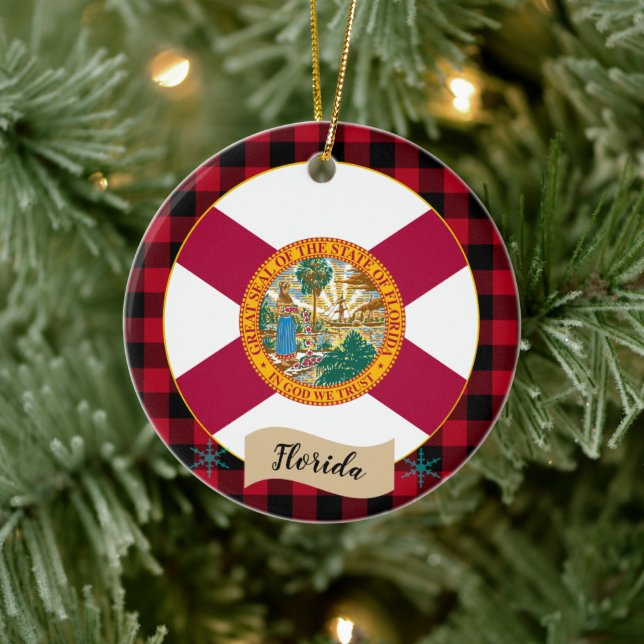 Ornamento De Cerâmica Flórida, xadrez de búfalo Vermelho e Bandeira da F (Árvore)