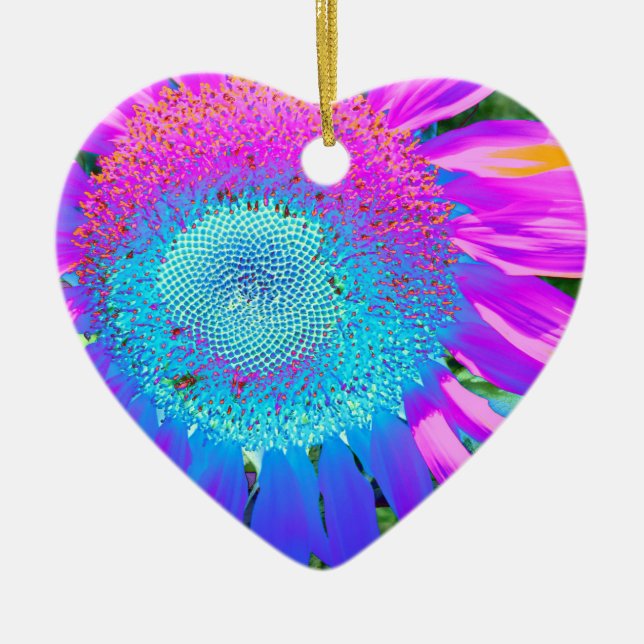 Ornamento De Cerâmica Florim azul-rosa púrpura do girassol elegante (Frente)