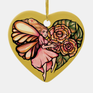 Ornamento De Cerâmica Flower Heart Fairy Garden Floral Gardening Fairies