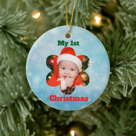 Ornamento De Cerâmica Flower Shape My 1st Christmas Photo