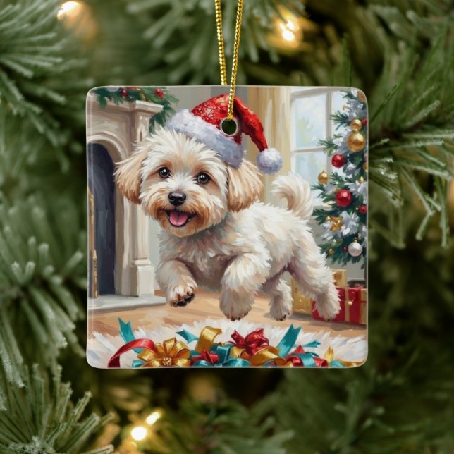 Ornamento De Cerâmica Fluffy Bichon Frise Dog Joyful Christmas (Árvore)