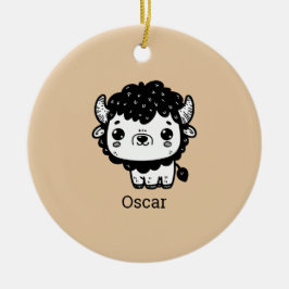 Ornamento De Cerâmica Fluffy Bison Baby - Kawaii Fazenda Arte Animal