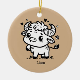 Ornamento De Cerâmica Fluffy Buffalo Baby - Kawaii Fazenda Animal