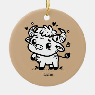 Ornamento De Cerâmica Fluffy Buffalo Baby - Kawaii Fazenda Animal