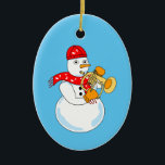 Ornamento De Cerâmica Flugelhorn Snowman<br><div class="desc">Um tocador de neve flúor vestindo um cachecol de anotações de música é um design de presente engraçado para músicos,  professores de música e estudantes em concertos e bandas de marchar.</div>