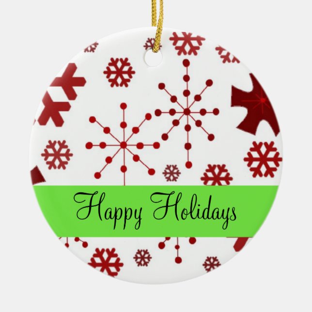 Ornamento De Cerâmica Flurry Vermelho dos Flocos de Neve (Frente)