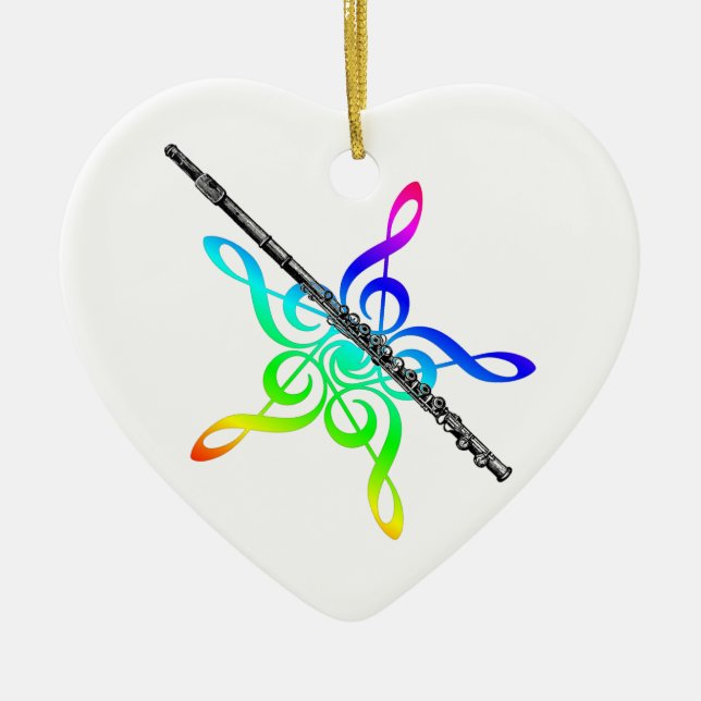 Ornamento De Cerâmica Flute Music Rainbow Christmas Ornament (Frente)