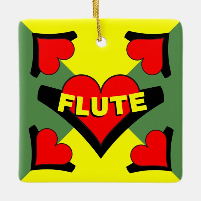 Ornamento De Cerâmica Flute Over Heart (Frente)