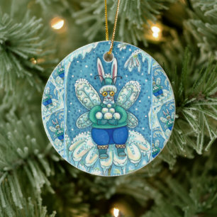 ORNAMENTO DE CERÂMICA FLUTTERBUN WINTER WONDERLAND, BUNNY RABBIT