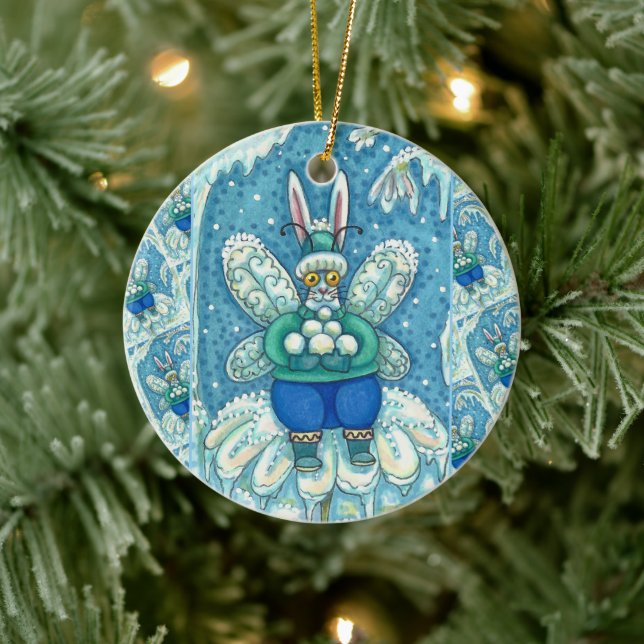 ORNAMENTO DE CERÂMICA FLUTTERBUN WINTER WONDERLAND, BUNNY RABBIT (Árvore)