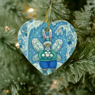 ORNAMENTO DE CERÂMICA FLUTTERBUN WINTER WONDERLAND, BUNNY RABBIT