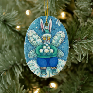 ORNAMENTO DE CERÂMICA FLUTTERBUN WINTER WONDERLAND, BUNNY RABBIT