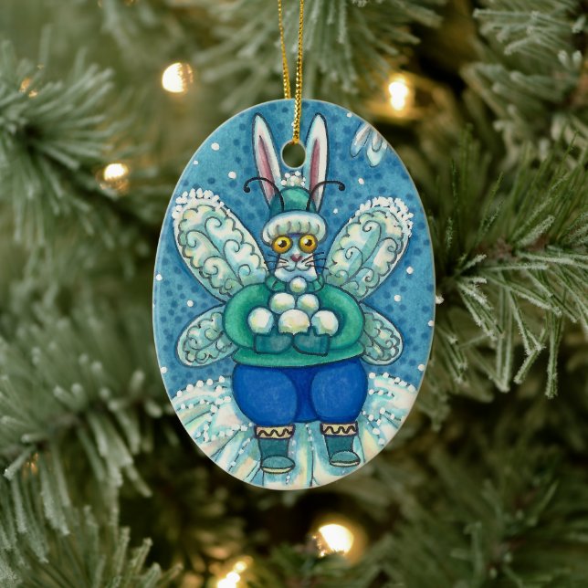 ORNAMENTO DE CERÂMICA FLUTTERBUN WINTER WONDERLAND, BUNNY RABBIT (Árvore)
