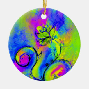 Ornamento De Cerâmica FLUXAS QUÍMICAS MONOGRAMA azul roxo rosa