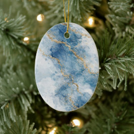 Ornamento De Cerâmica Fluxo Abstrato Brilhante Azul Dourado Elegante