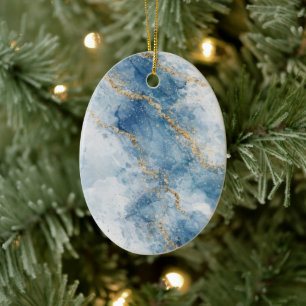 Ornamento De Cerâmica Fluxo Abstrato Brilhante Azul Dourado Elegante    