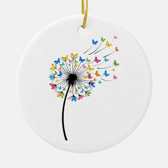 Ornamento De Cerâmica Fluxo de borboleta do dente-de-leão (Frente)