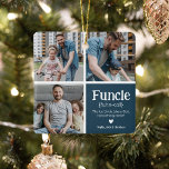 Ornamento De Cerâmica Fóculo 3 Definição de Colagem Fotográfica Fócil Na<br><div class="desc">Enfeites de natal de Fóculo Bonito. Presentes perfeitos para um TIO DIVERTIDO! Basta carregar 3 de suas fotos favoritas,  personalizar a definição e personalizar adicionando nome/s.</div>