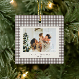 Ornamento De Cerâmica Fofa Ginga Xadrez Marrom Foto Personalizada Natal