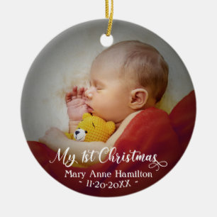 Ornamento De Cerâmica Fofa Minha Primeira Foto de Natal do Bebê Recém-Na