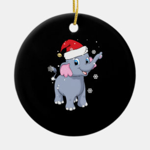 Ornamento De Cerâmica Fofante de Natal - Elefante Santa Hat