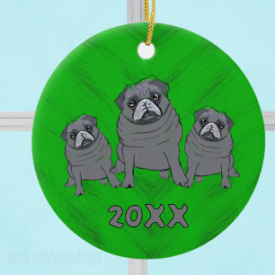 Ornamento De Cerâmica Fofinho Pug Bulldog Cinza Natal