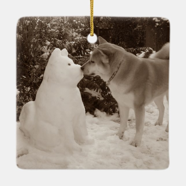 Ornamento De Cerâmica fofo akita beijando snowman akita sazonal (Verso)