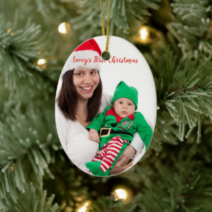 Ornamento De Cerâmica Fofo Mamãe Bebê No Figurino Elf Foto Primeiro Na