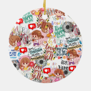 Ornamento De Cerâmica Fofo Motivacional – Citação Positiva Kawaii