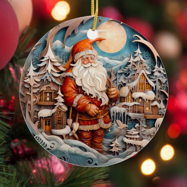 Ornamento De Cerâmica Fofo Natal Papai Noel Personalizado (Criador carregado)