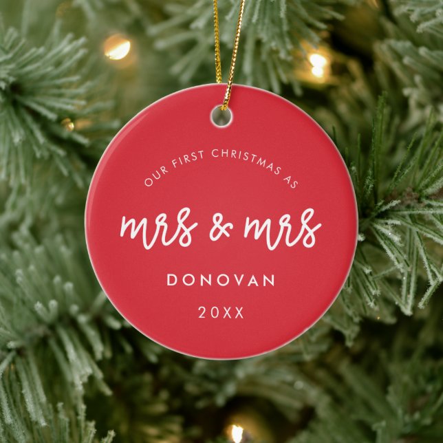 Ornamento De Cerâmica Fofo Nosso Primeiro Natal como Sra. e Sra. Red (Árvore)