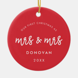 Ornamento De Cerâmica Fofo Nosso Primeiro Natal como Sra. e Sra. Red