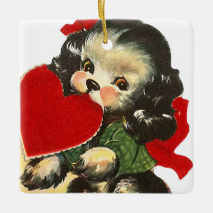 Ornamento De Cerâmica fofo retrô vintage Namorados cão adicionar senti