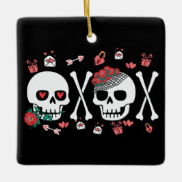 Ornamento De Cerâmica Fofo Skully Valloween Dia dos Namorados XOXO