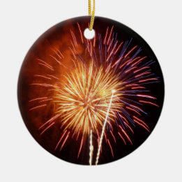 Ornamento De Cerâmica Fogo de Artifício Vermelho, Branco e Azul I Patrió