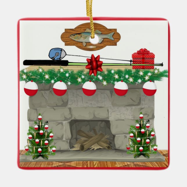 Ornamento De Cerâmica Fogo de Pesca Bobber Luzes de Natal (Frente)