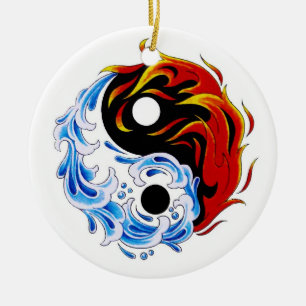 Ornamento De Cerâmica Fogo legal Yin Yang da água do símbolo do tatuag