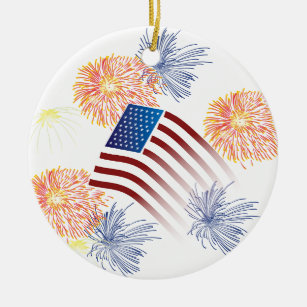 Ornamento De Cerâmica Fogos-de-artifício da bandeira americana