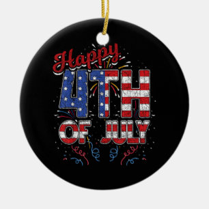 Ornamento De Cerâmica Fogos de Artifício Feliz 4 de Julho Bandeira dos E