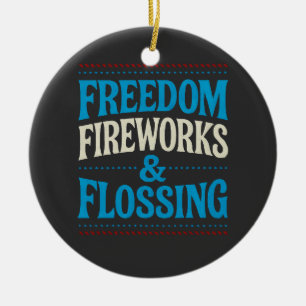 Ornamento De Cerâmica Fogos de Liberdade & Dentista Dental Flossing  