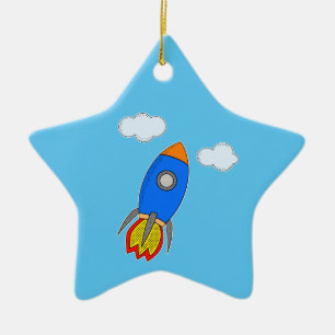 Ornamento De Cerâmica Foguete De Cartoon No Céu Azul